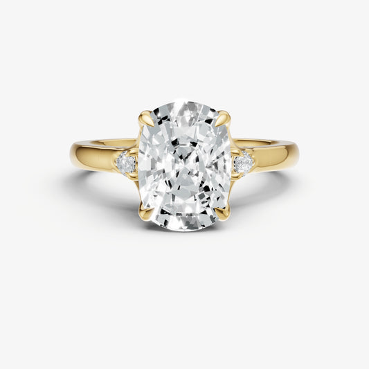 Old Miner Old Mine Cut Vintage Ring with Pear Side Diamonds