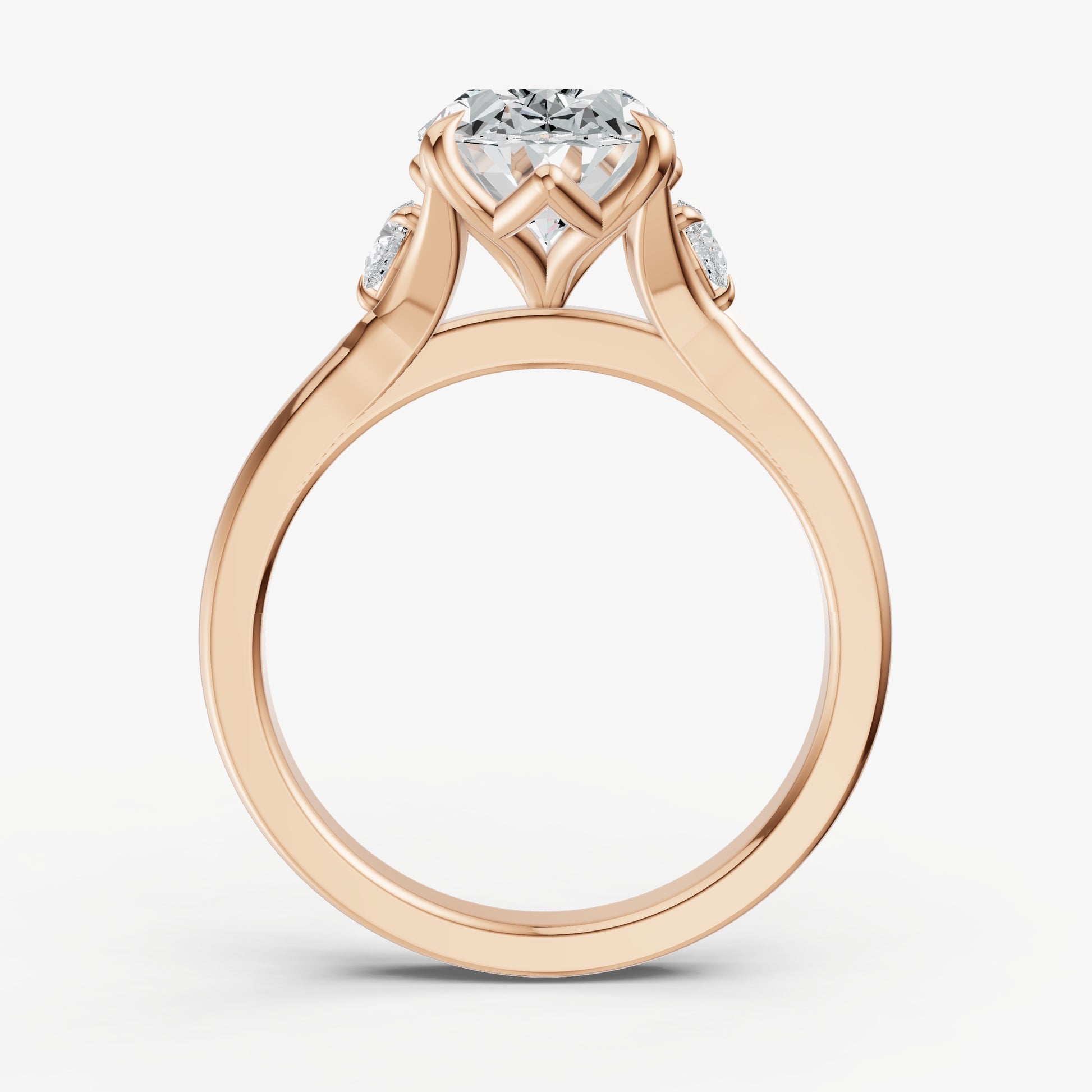 Oval Old Mine Cut Vintage Ring with Pear Side Diamonds