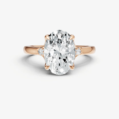 Oval Old Mine Cut Vintage Ring with Pear Side Diamonds