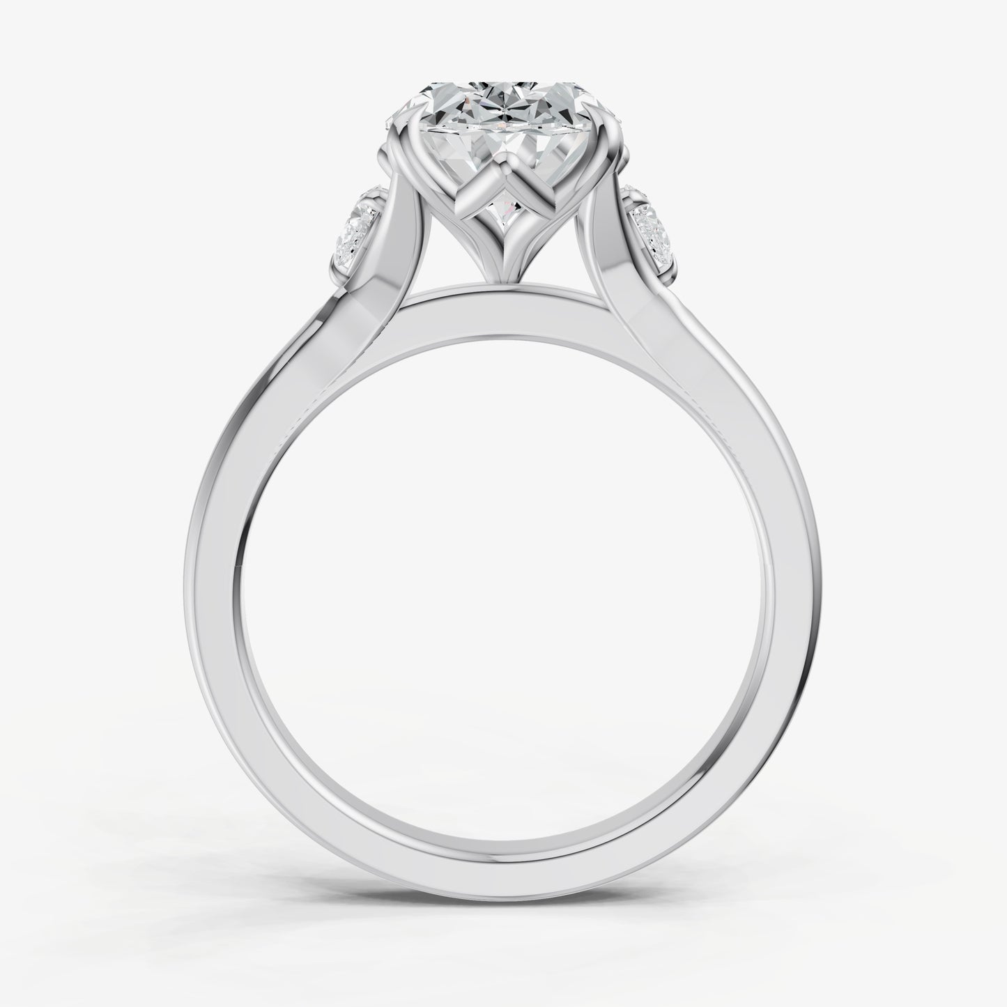Oval Old Mine Cut Vintage Ring with Pear Side Diamonds