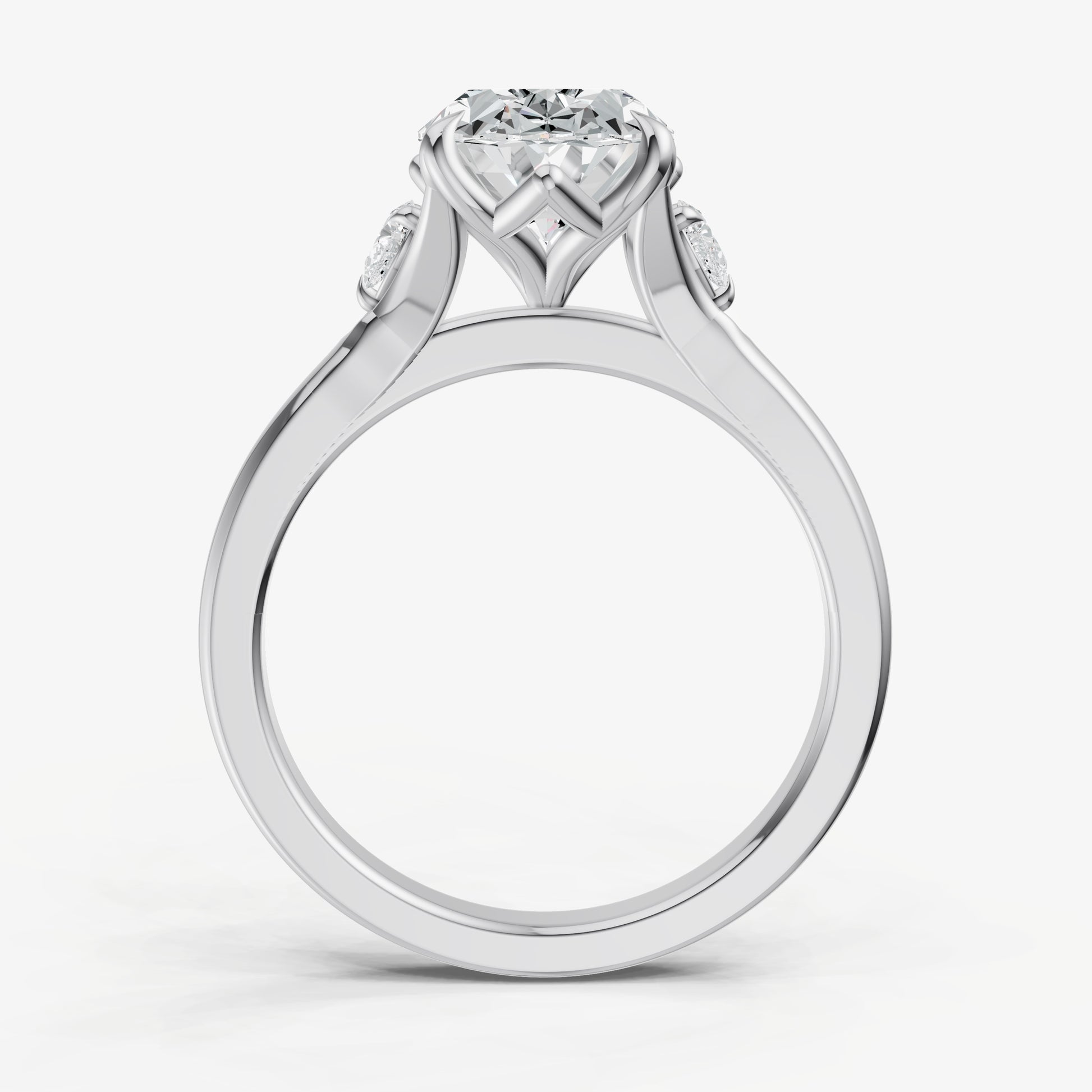 Oval Old Mine Cut Vintage Ring with Pear Side Diamonds