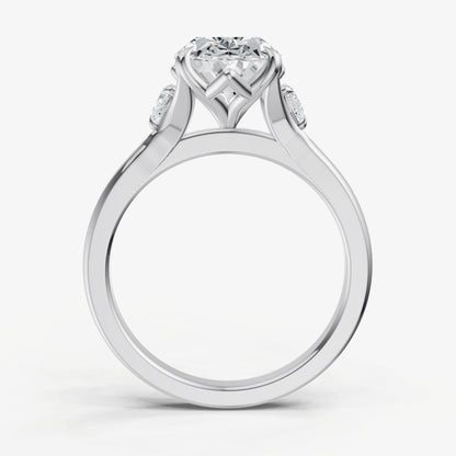 Oval Old Mine Cut Vintage Ring with Pear Side Diamonds