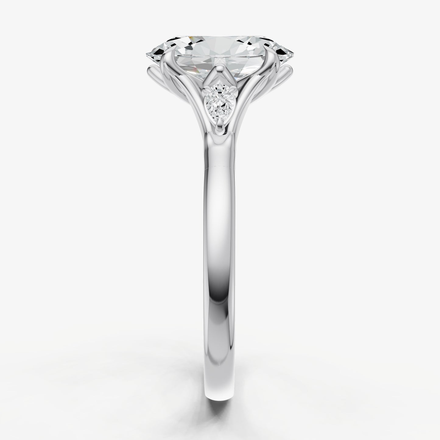 Oval Old Mine Cut Vintage Ring with Pear Side Diamonds