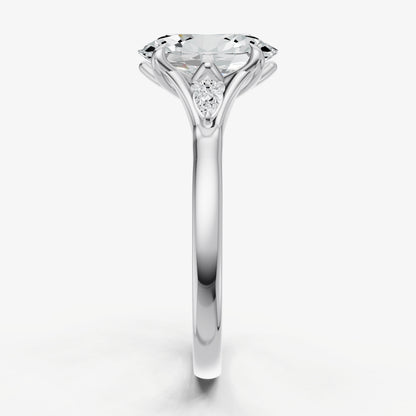 Oval Old Mine Cut Vintage Ring with Pear Side Diamonds