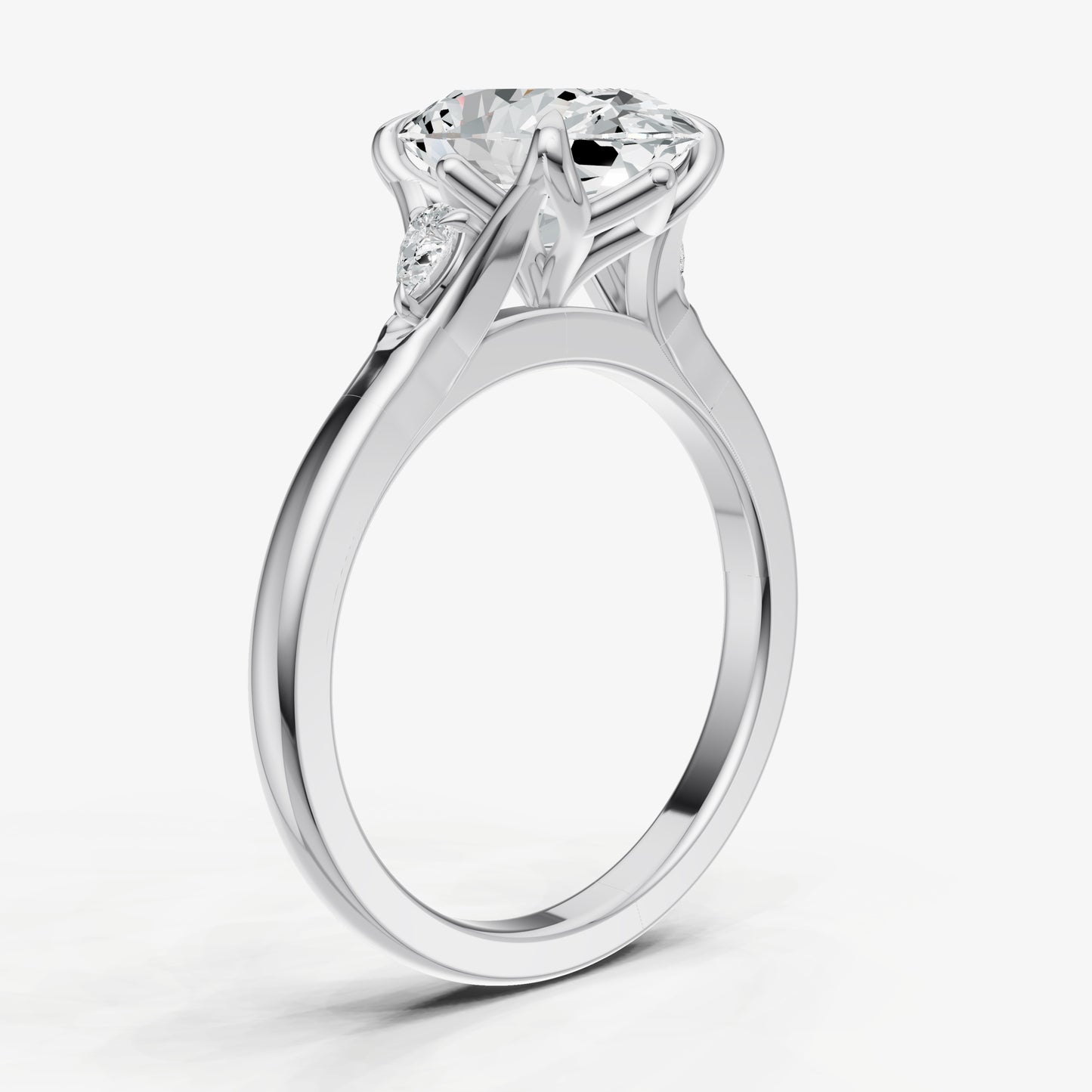 Oval Old Mine Cut Vintage Ring with Pear Side Diamonds