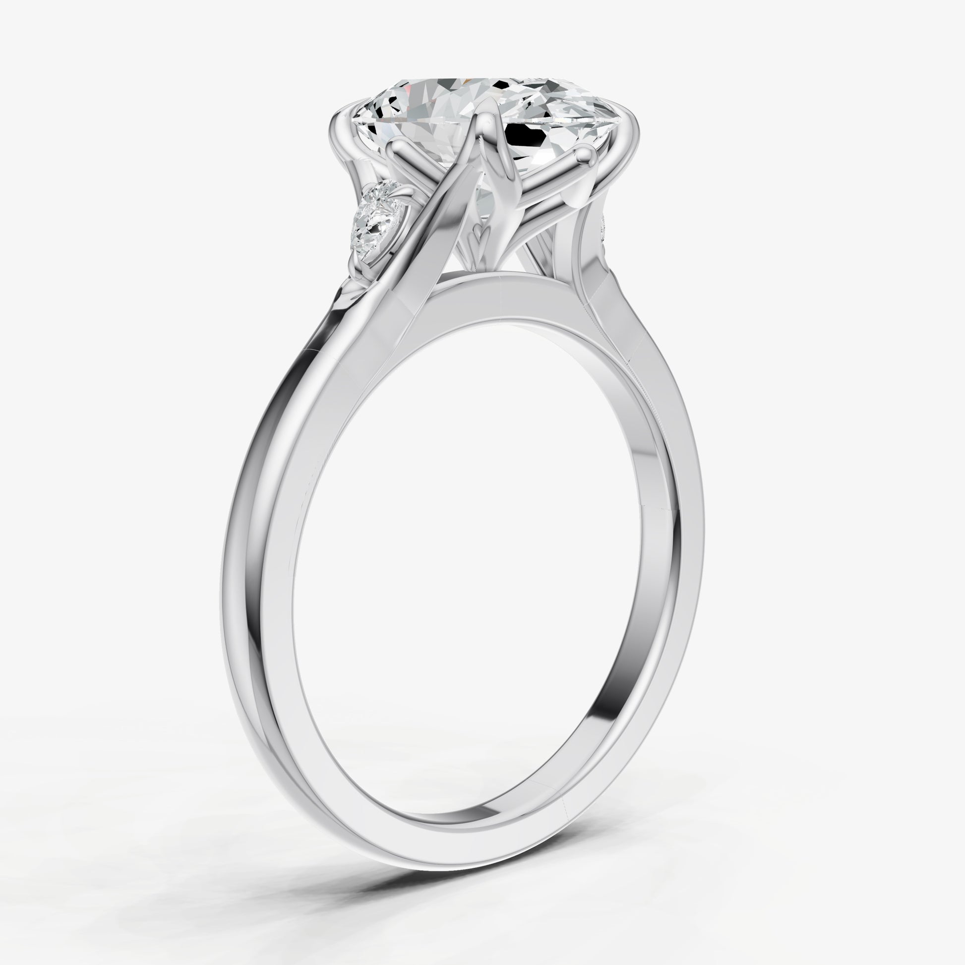 Oval Old Mine Cut Vintage Ring with Pear Side Diamonds
