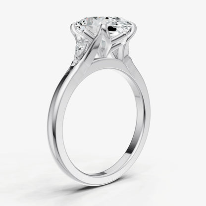 Oval Old Mine Cut Vintage Ring with Pear Side Diamonds
