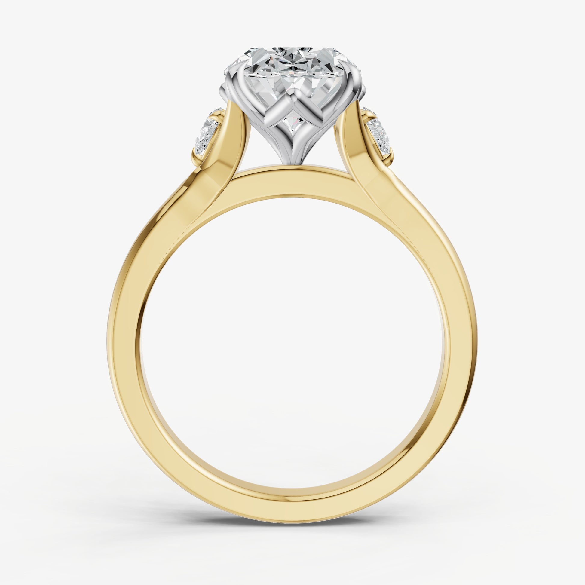 Oval Old Mine Cut Vintage Ring with Pear Side Diamonds