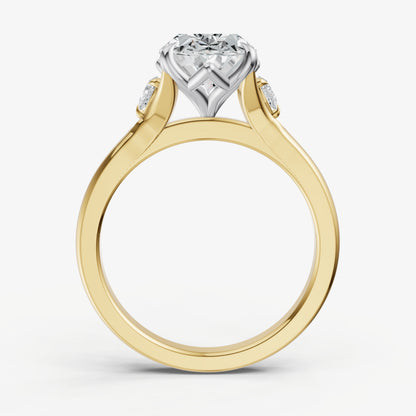 Oval Old Mine Cut Vintage Ring with Pear Side Diamonds