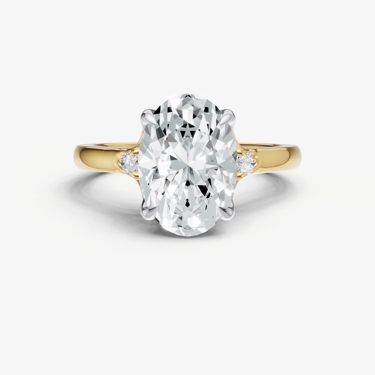 Oval Old Mine Cut Vintage Ring with Pear Side Diamonds