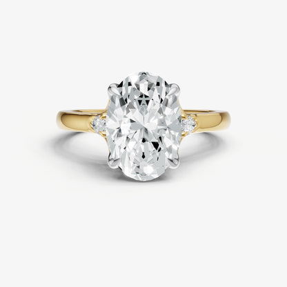 Oval Old Mine Cut Vintage Ring with Pear Side Diamonds