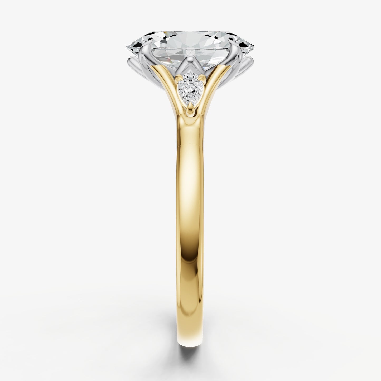 Oval Old Mine Cut Vintage Ring with Pear Side Diamonds