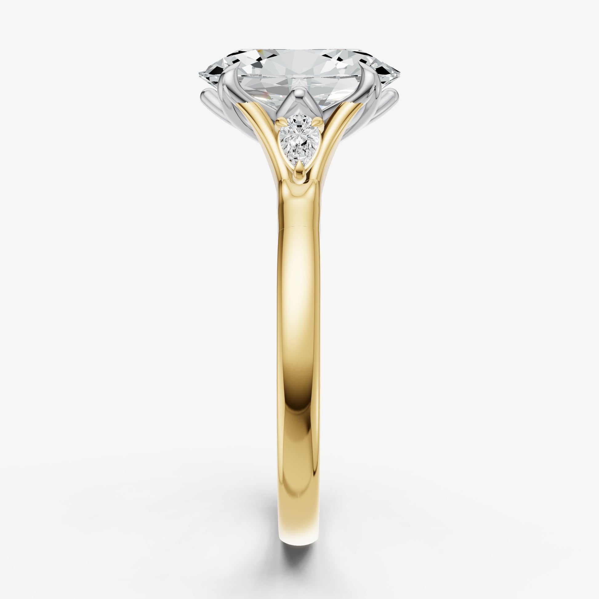 Oval Old Mine Cut Vintage Ring with Pear Side Diamonds