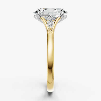 Oval Old Mine Cut Vintage Ring with Pear Side Diamonds