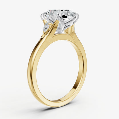 Oval Old Mine Cut Vintage Ring with Pear Side Diamonds