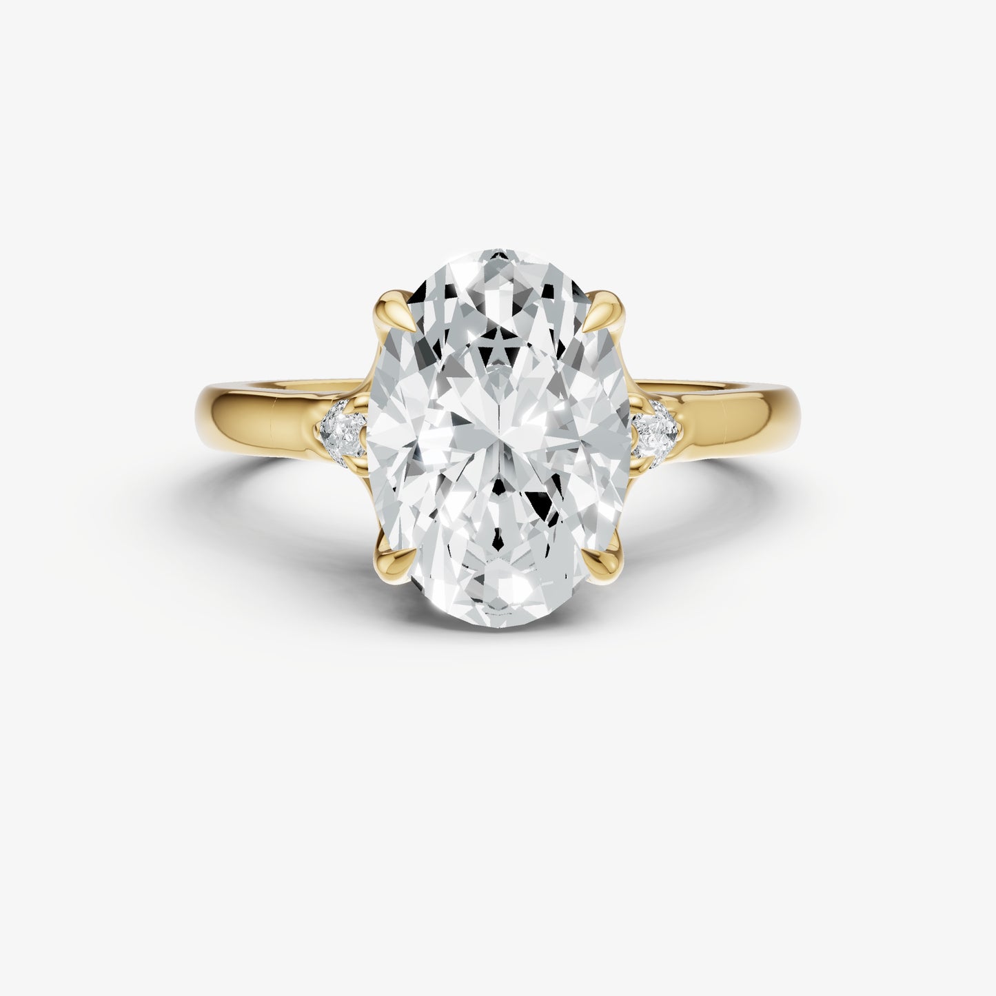 Oval Old Mine Cut Vintage Ring with Pear Side Diamonds