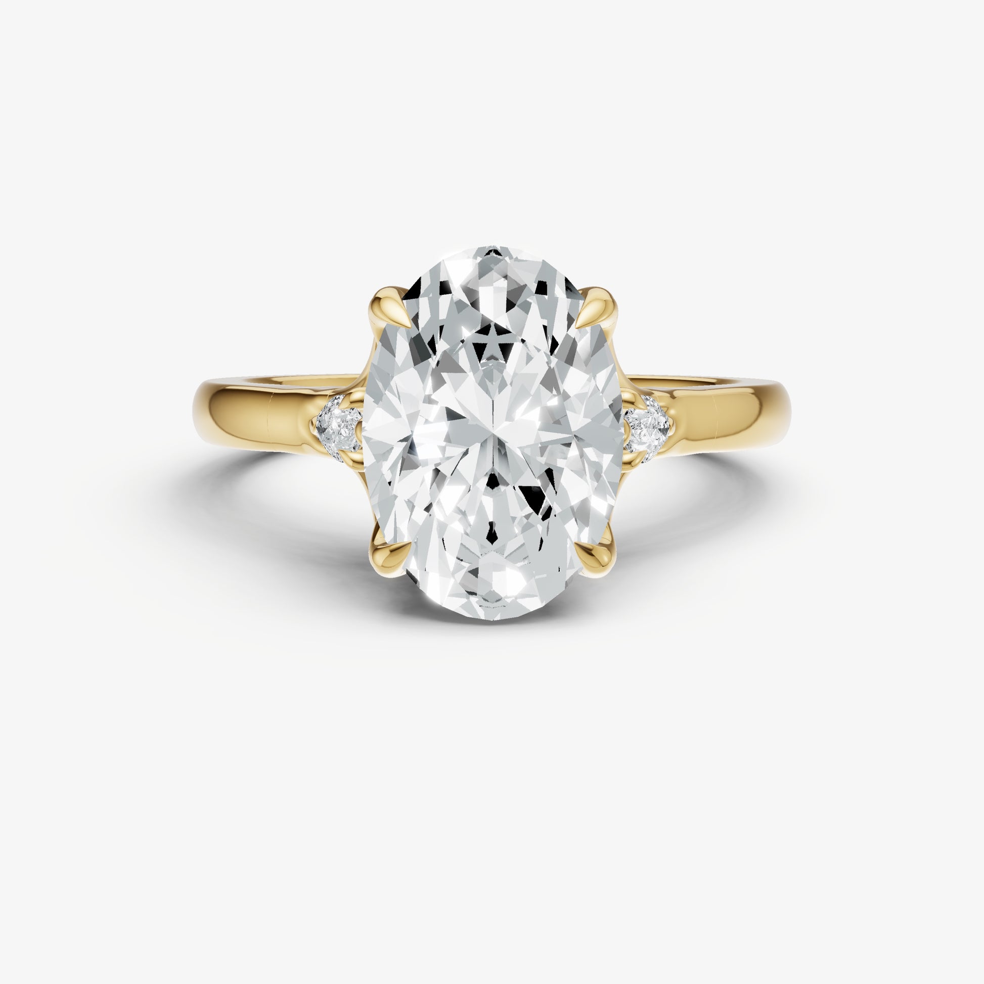 Oval Old Mine Cut Vintage Ring with Pear Side Diamonds