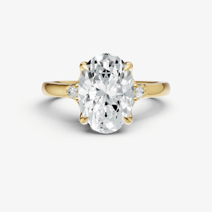 Oval Old Mine Cut Vintage Ring with Pear Side Diamonds