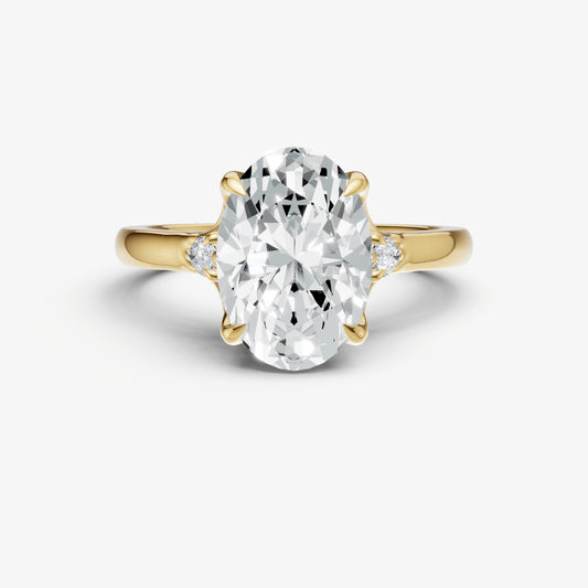 Oval Old Mine Cut Vintage Ring with Pear Side Diamonds