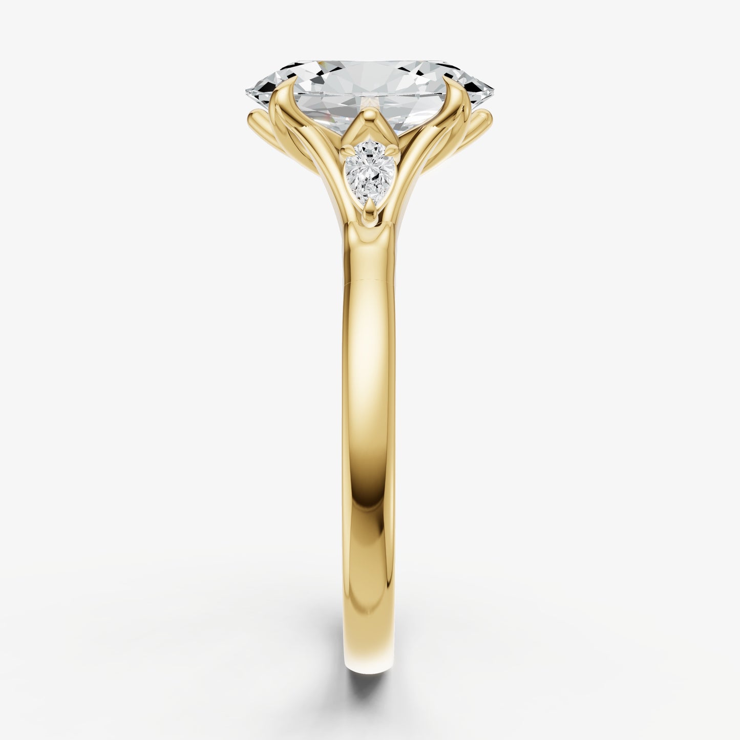 Oval Old Mine Cut Vintage Ring with Pear Side Diamonds