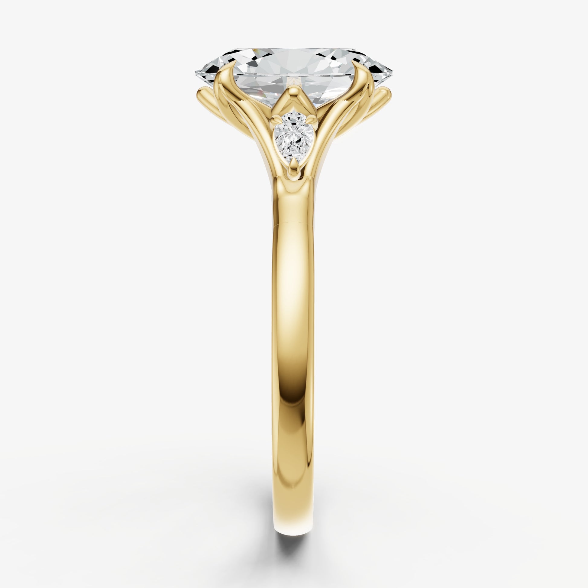 Oval Old Mine Cut Vintage Ring with Pear Side Diamonds
