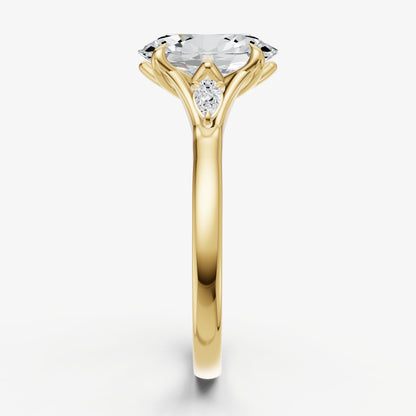 Oval Old Mine Cut Vintage Ring with Pear Side Diamonds