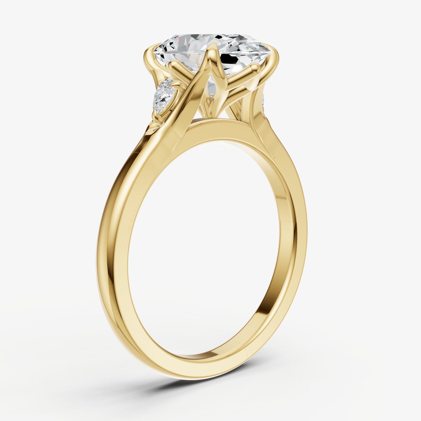 Oval Old Mine Cut Vintage Ring with Pear Side Diamonds
