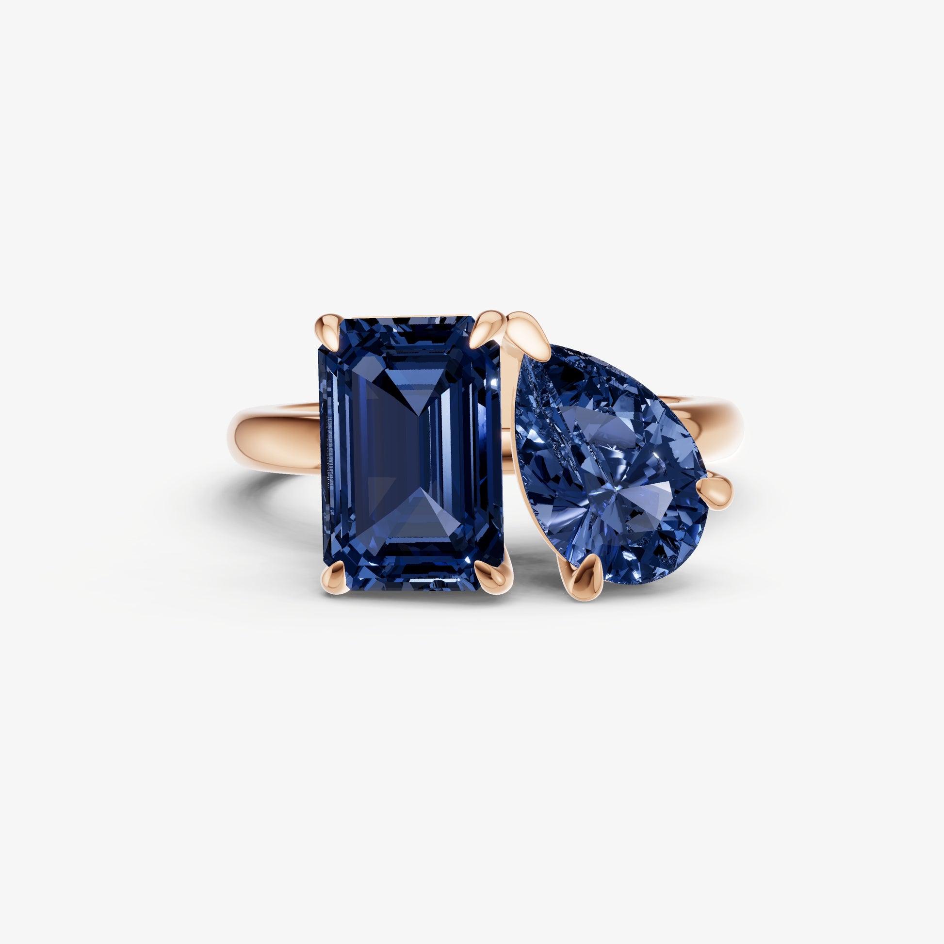 Blue Sapphire Toi et Moi Gemstone Engagement Ring