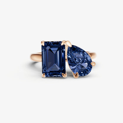 Blue Sapphire Toi et Moi Gemstone Engagement Ring