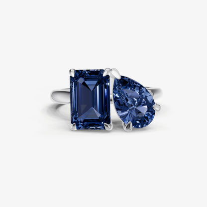 Blue Sapphire Toi et Moi Gemstone Engagement Ring