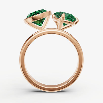 Emerald Toi et Moi Bezel Gemstone Engagement Ring
