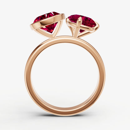 Ruby Toi et Moi Bezel Gemstone Engagement Ring