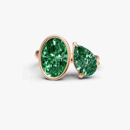 Emerald Toi et Moi Bezel Gemstone Engagement Ring