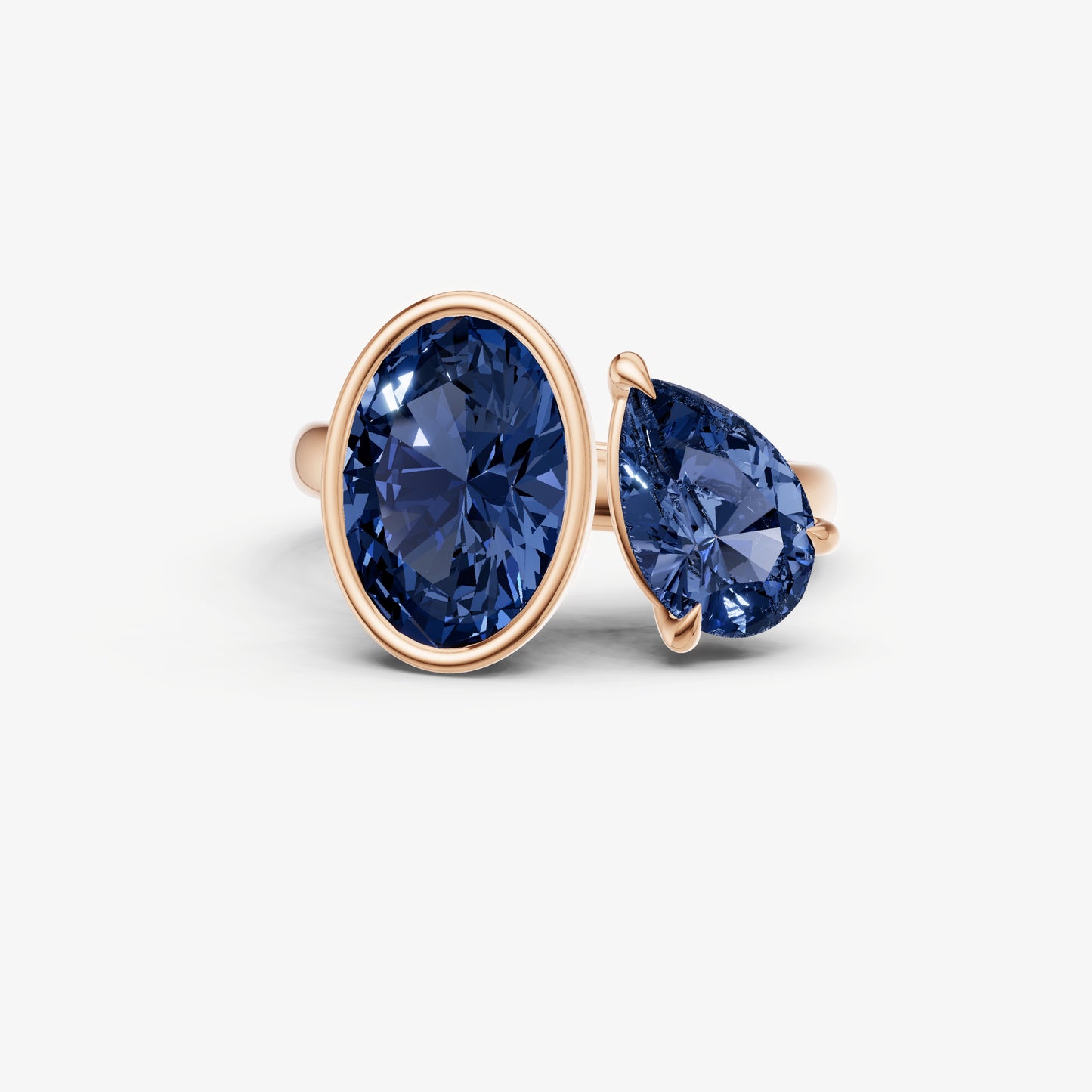 Blue sapphire Toi et Moi Bezel Gemstone Engagement Ring