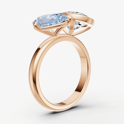 Aquamarine Toi et Moi Bezel Gemstone Engagement Ring