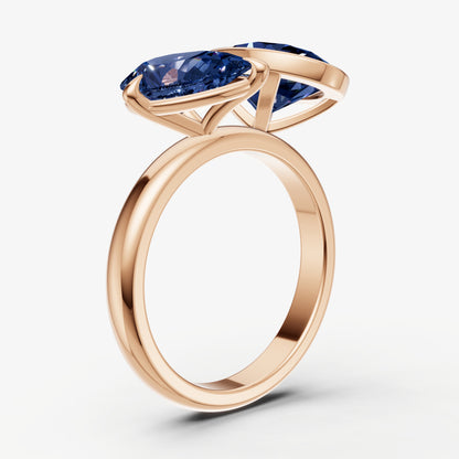 Blue sapphire Toi et Moi Bezel Gemstone Engagement Ring