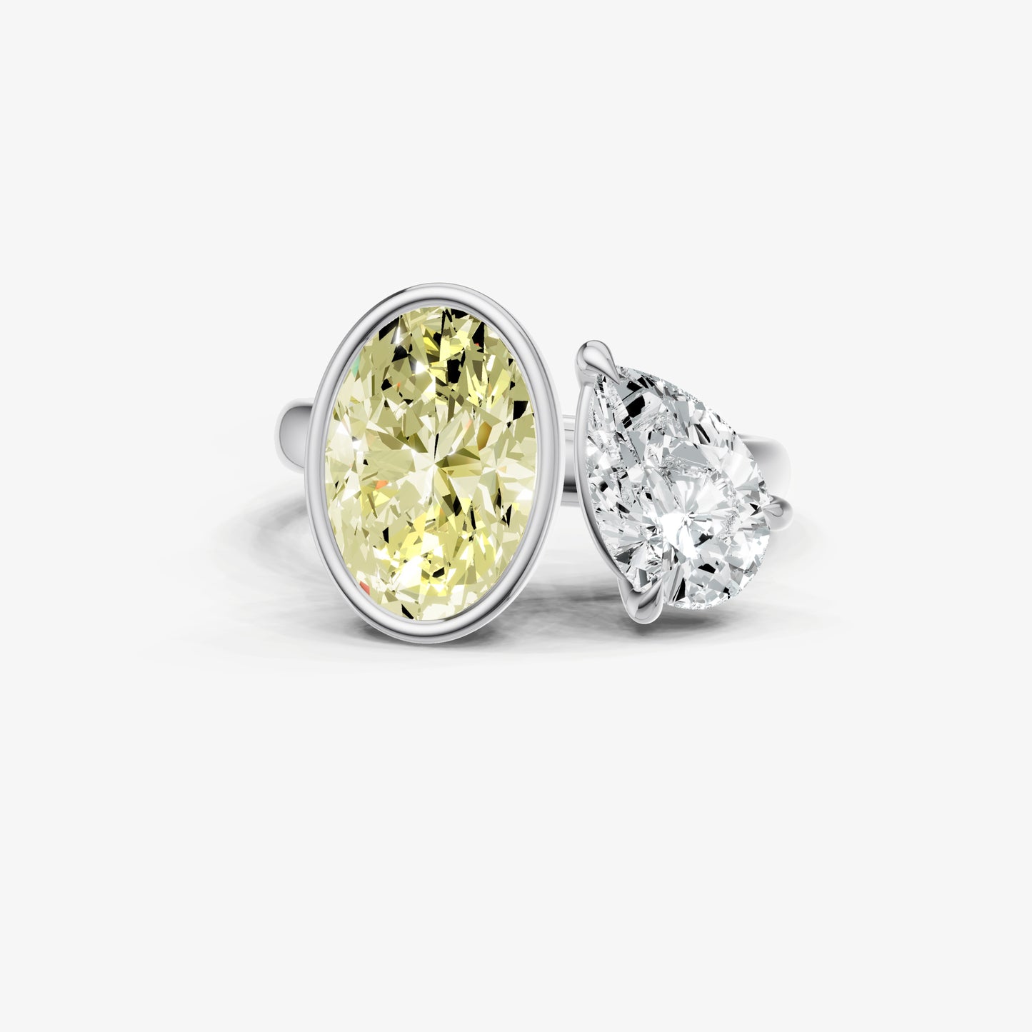 Yellow Diamond Toi et Moi Bezel Gemstone Engagement Ring