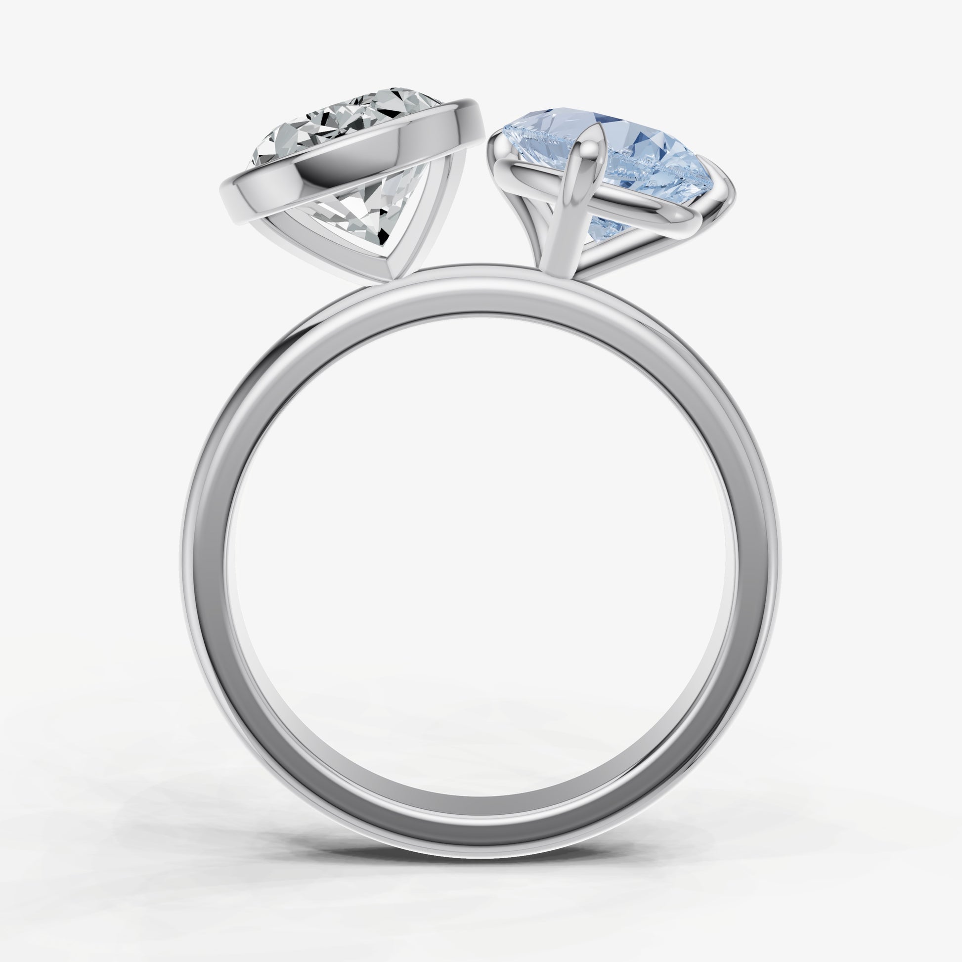 Aquamarine Toi et Moi Bezel Gemstone Engagement Ring