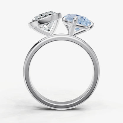 Aquamarine Toi et Moi Bezel Gemstone Engagement Ring