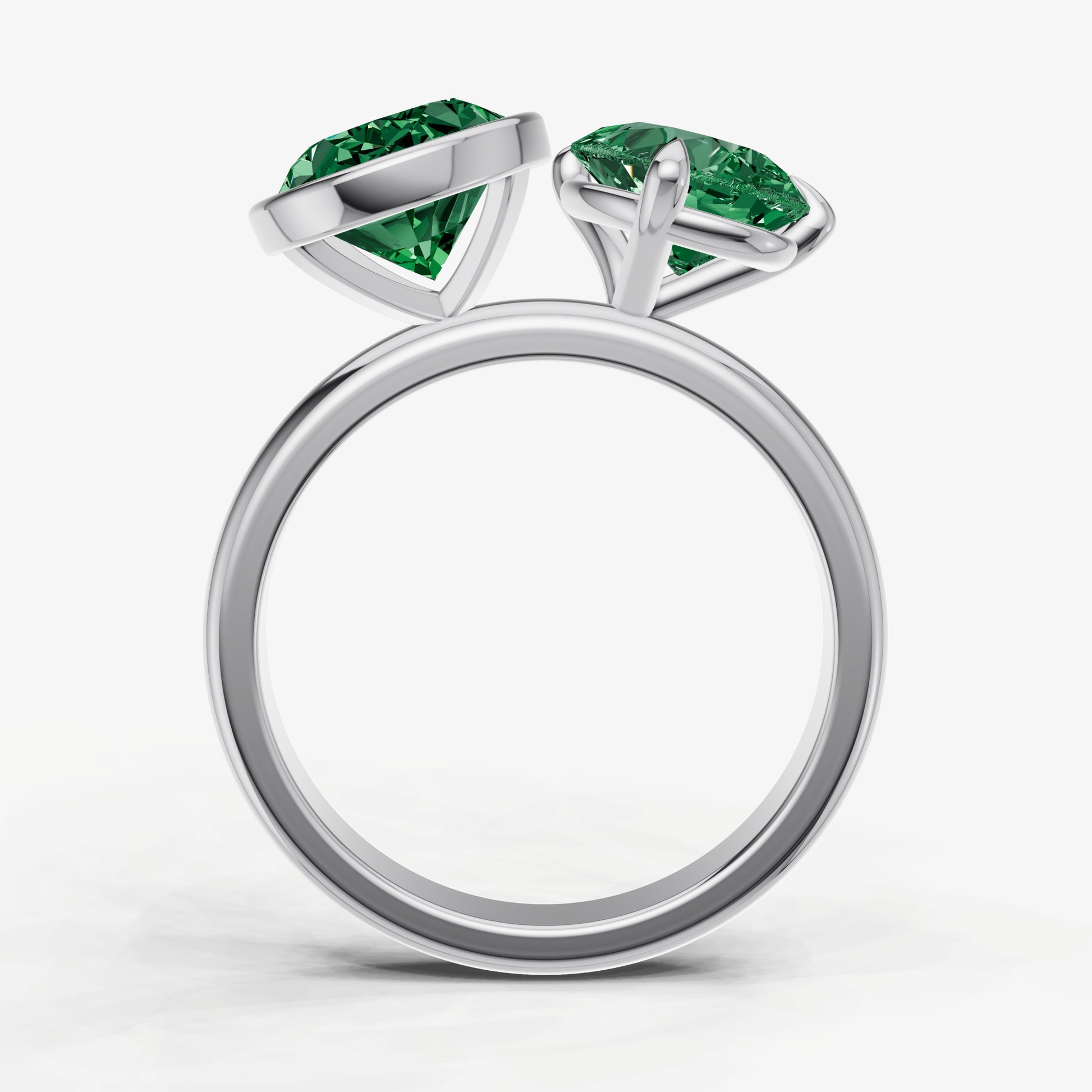 Emerald Toi et Moi Bezel Gemstone Engagement Ring