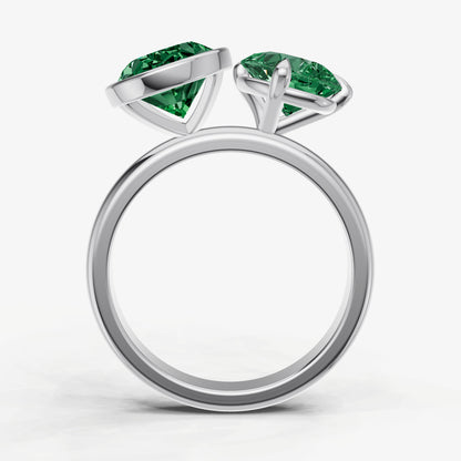 Emerald Toi et Moi Bezel Gemstone Engagement Ring
