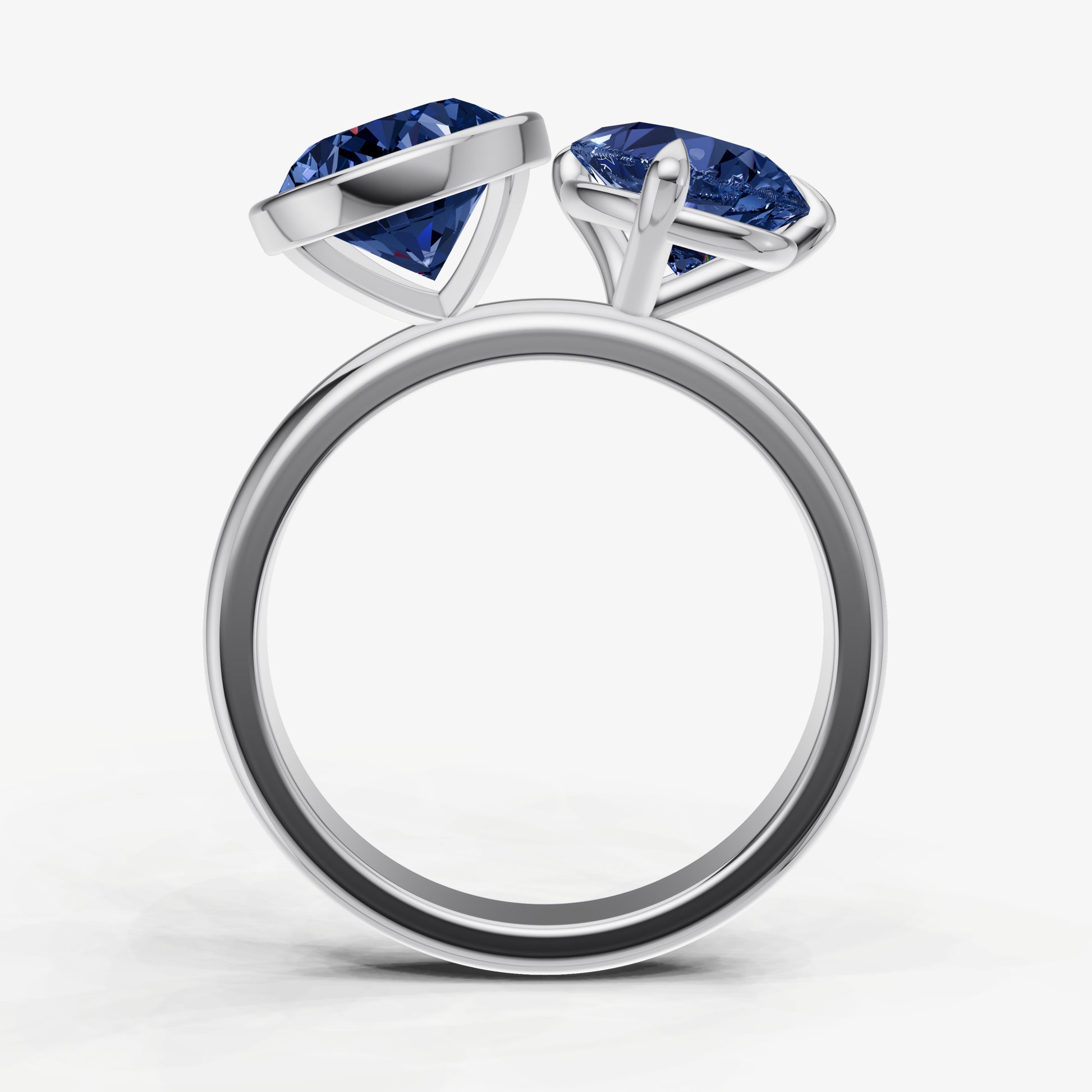 Blue sapphire Toi et Moi Bezel Gemstone Engagement Ring