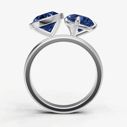 Blue sapphire Toi et Moi Bezel Gemstone Engagement Ring