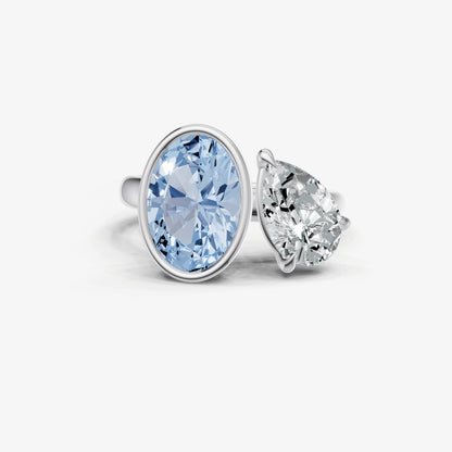 Aquamarine Toi et Moi Bezel Gemstone Engagement Ring