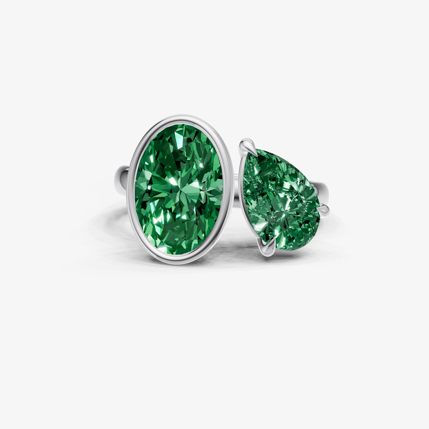 Emerald Toi et Moi Bezel Gemstone Engagement Ring