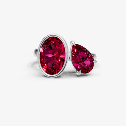 Ruby Toi et Moi Bezel Gemstone Engagement Ring