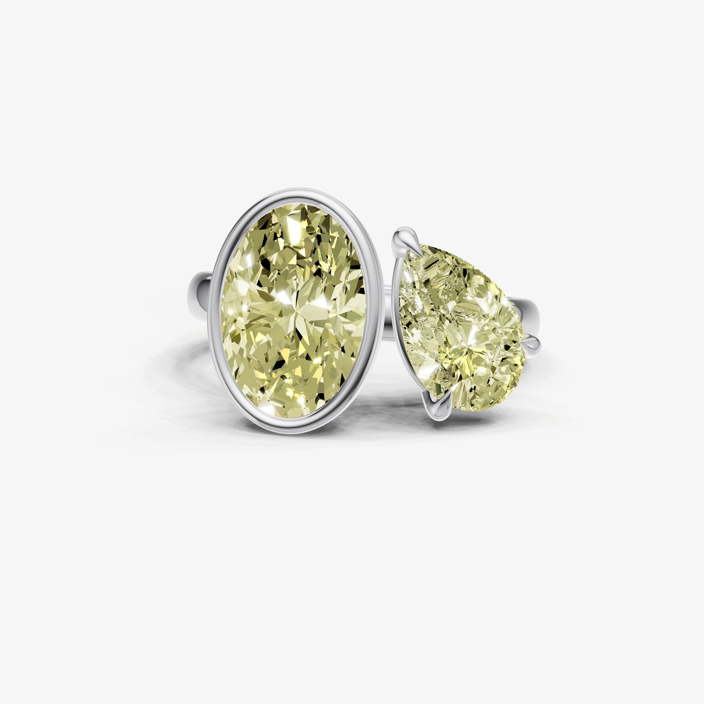 Yellow Diamond Toi et Moi Bezel Gemstone Engagement Ring