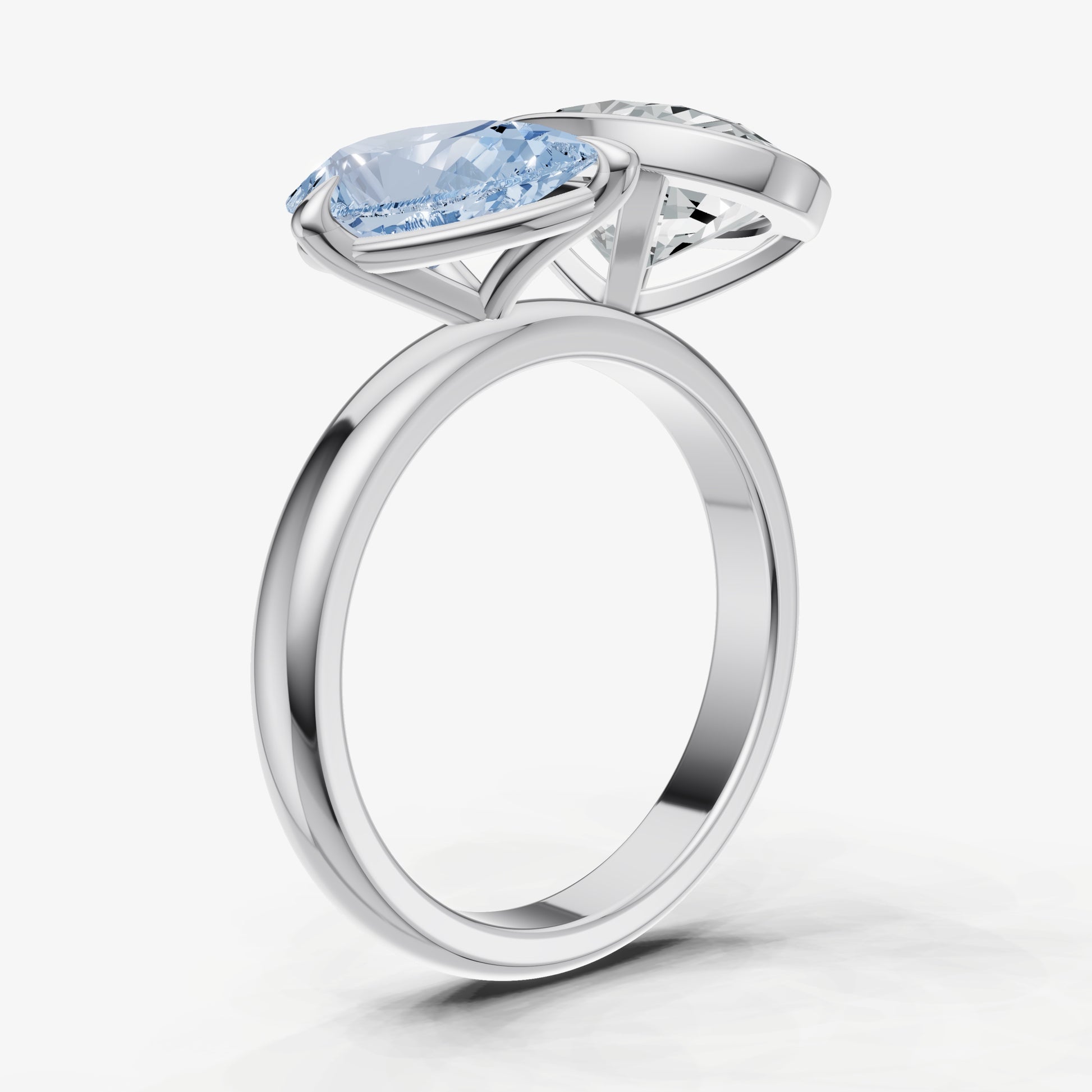 Aquamarine Toi et Moi Bezel Gemstone Engagement Ring