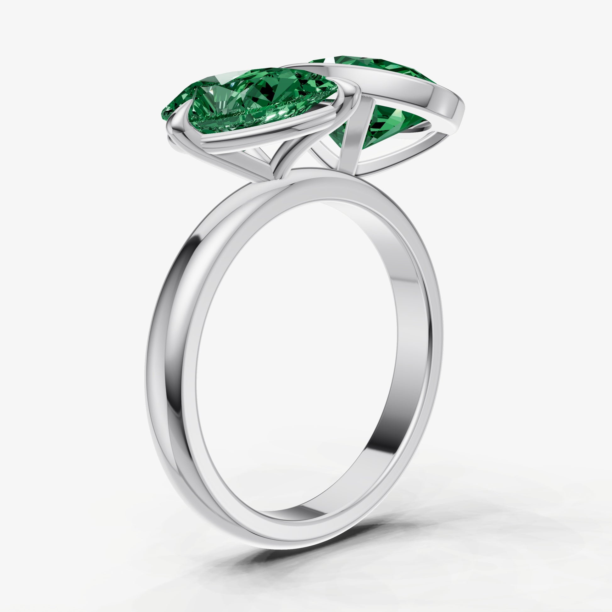 Emerald Toi et Moi Bezel Gemstone Engagement Ring