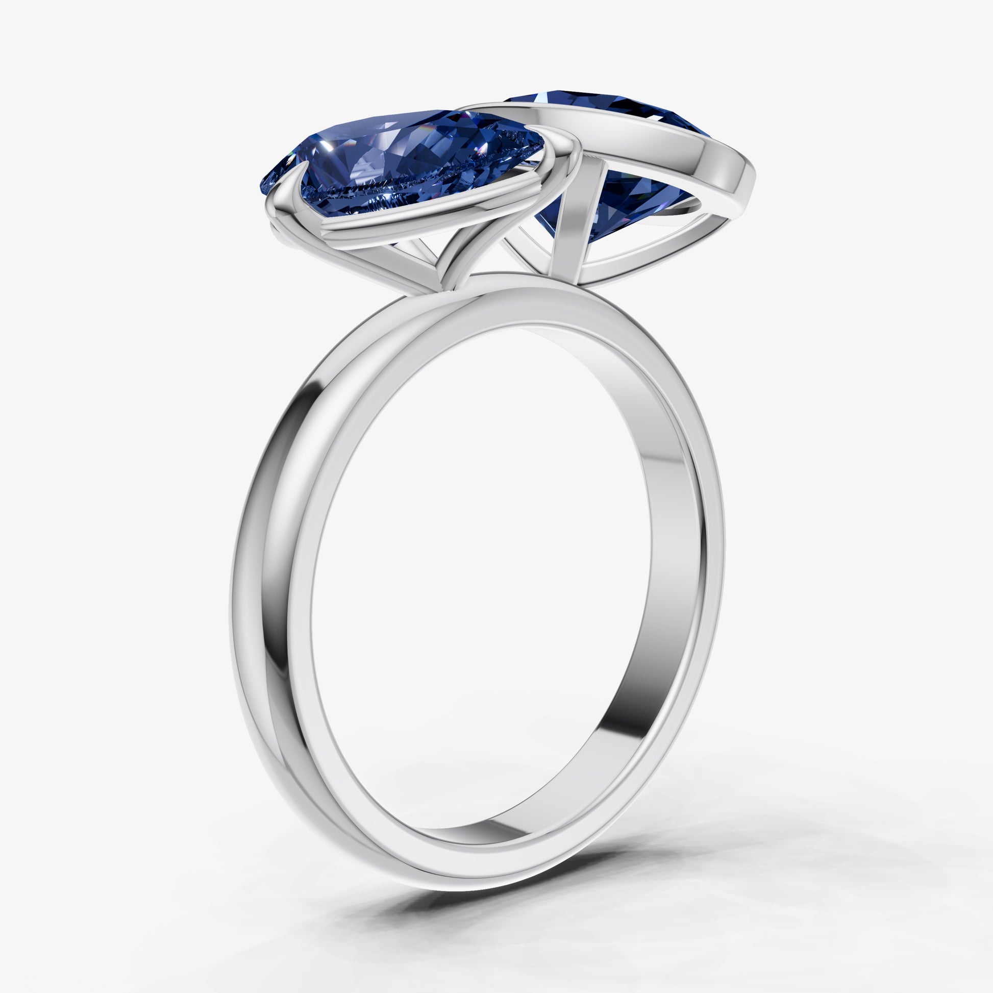 Blue sapphire Toi et Moi Bezel Gemstone Engagement Ring